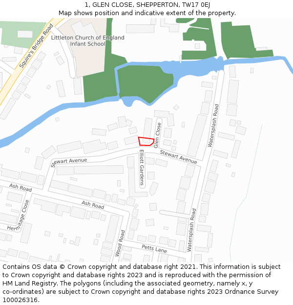 1, GLEN CLOSE, SHEPPERTON, TW17 0EJ: Location map and indicative extent of plot