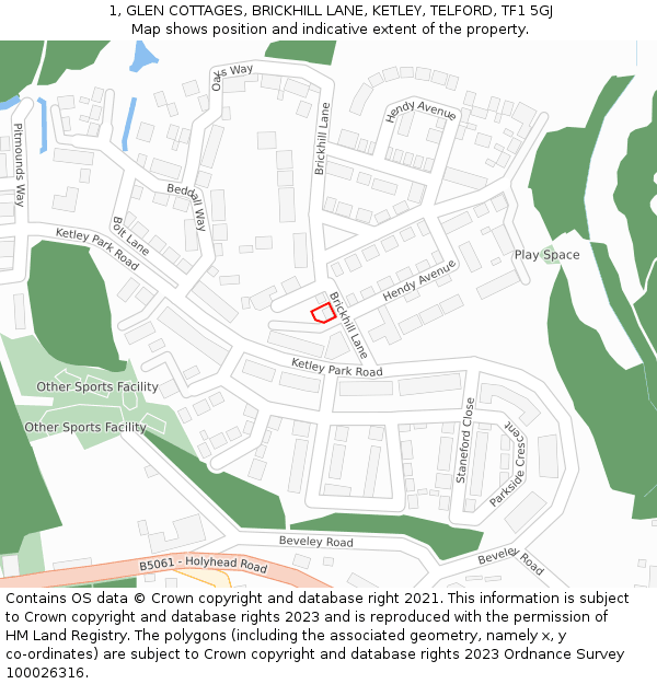 1, GLEN COTTAGES, BRICKHILL LANE, KETLEY, TELFORD, TF1 5GJ: Location map and indicative extent of plot