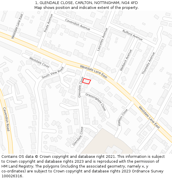 1, GLENDALE CLOSE, CARLTON, NOTTINGHAM, NG4 4FD: Location map and indicative extent of plot