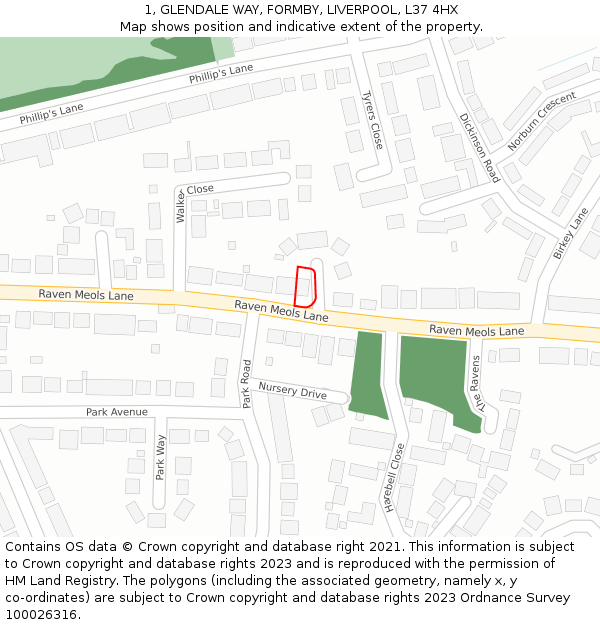 1, GLENDALE WAY, FORMBY, LIVERPOOL, L37 4HX: Location map and indicative extent of plot