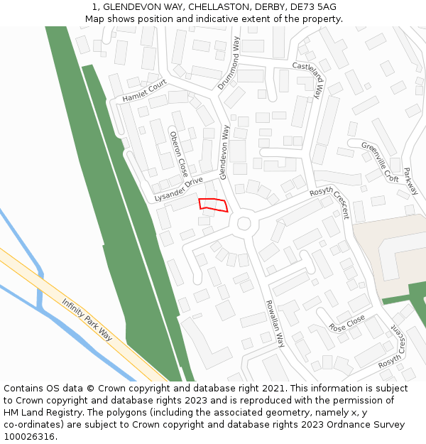 1, GLENDEVON WAY, CHELLASTON, DERBY, DE73 5AG: Location map and indicative extent of plot
