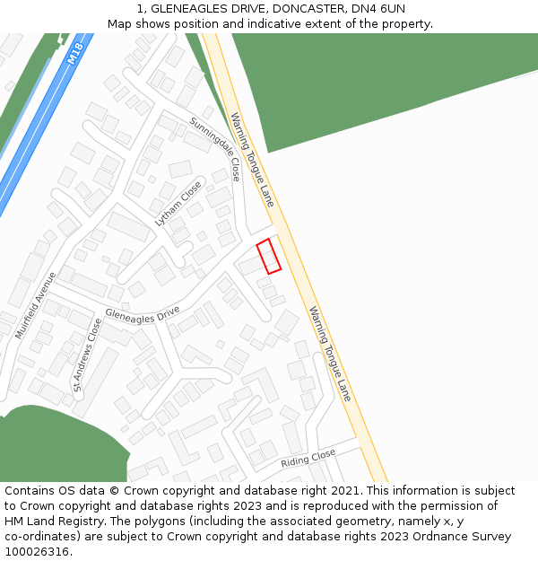 1, GLENEAGLES DRIVE, DONCASTER, DN4 6UN: Location map and indicative extent of plot