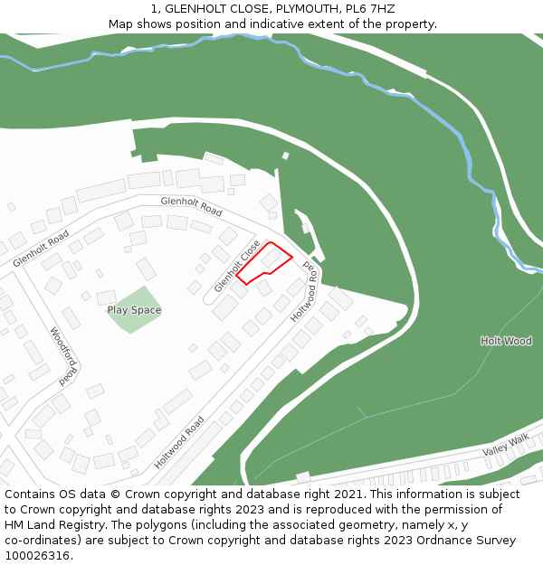 1, GLENHOLT CLOSE, PLYMOUTH, PL6 7HZ: Location map and indicative extent of plot
