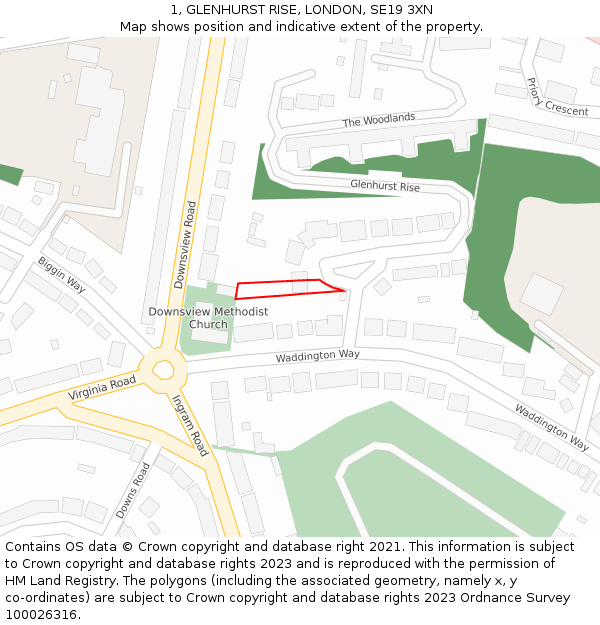 1, GLENHURST RISE, LONDON, SE19 3XN: Location map and indicative extent of plot