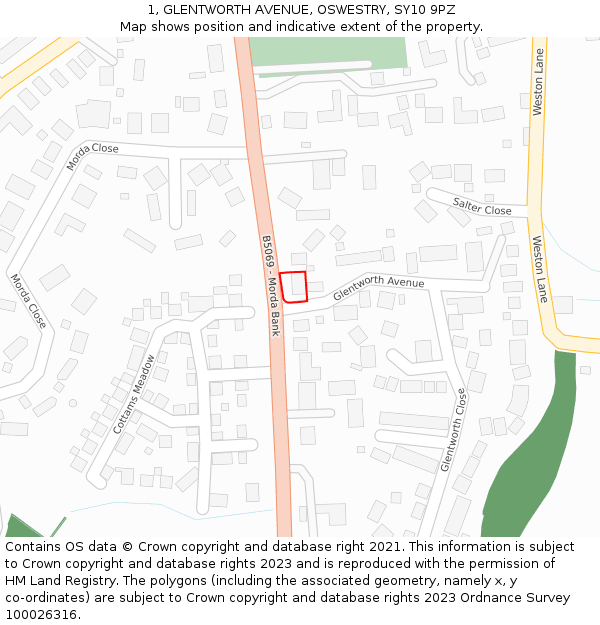 1, GLENTWORTH AVENUE, OSWESTRY, SY10 9PZ: Location map and indicative extent of plot