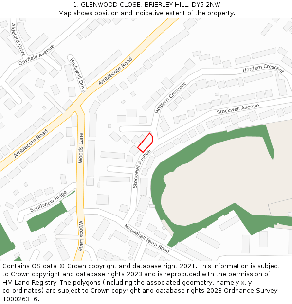 1, GLENWOOD CLOSE, BRIERLEY HILL, DY5 2NW: Location map and indicative extent of plot