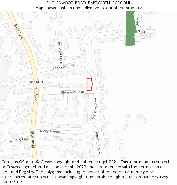 1, GLENWOOD ROAD, EMSWORTH, PO10 8NL: Location map and indicative extent of plot