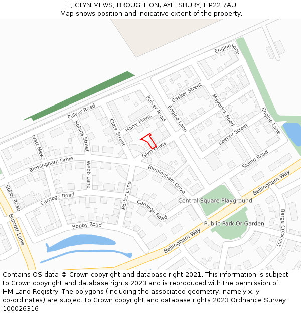 1, GLYN MEWS, BROUGHTON, AYLESBURY, HP22 7AU: Location map and indicative extent of plot