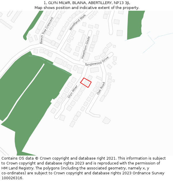 1, GLYN MILWR, BLAINA, ABERTILLERY, NP13 3JL: Location map and indicative extent of plot