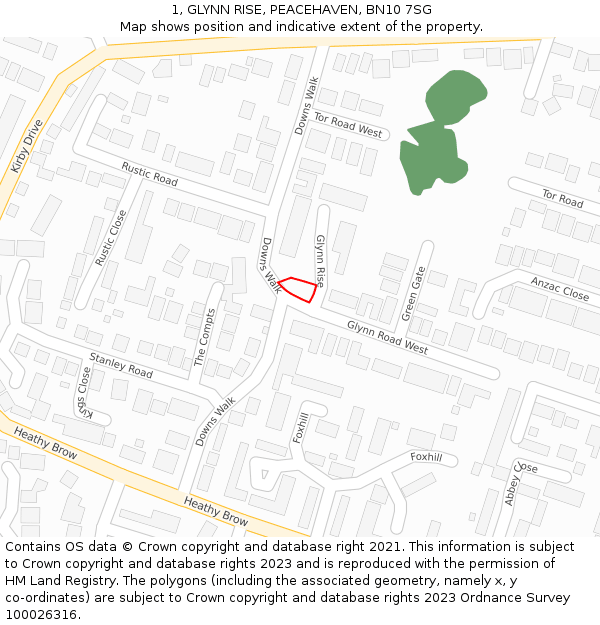 1, GLYNN RISE, PEACEHAVEN, BN10 7SG: Location map and indicative extent of plot