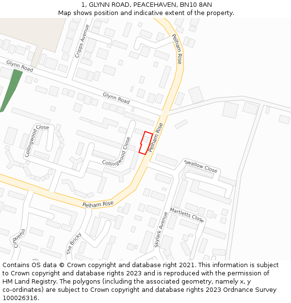 1, GLYNN ROAD, PEACEHAVEN, BN10 8AN: Location map and indicative extent of plot