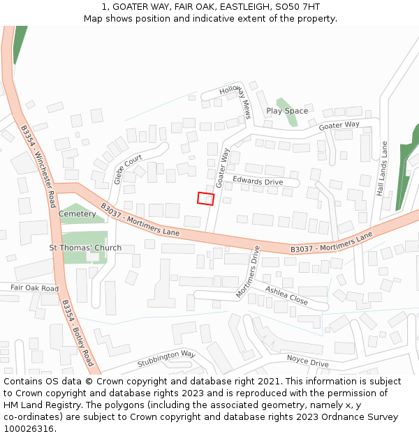 1, GOATER WAY, FAIR OAK, EASTLEIGH, SO50 7HT: Location map and indicative extent of plot