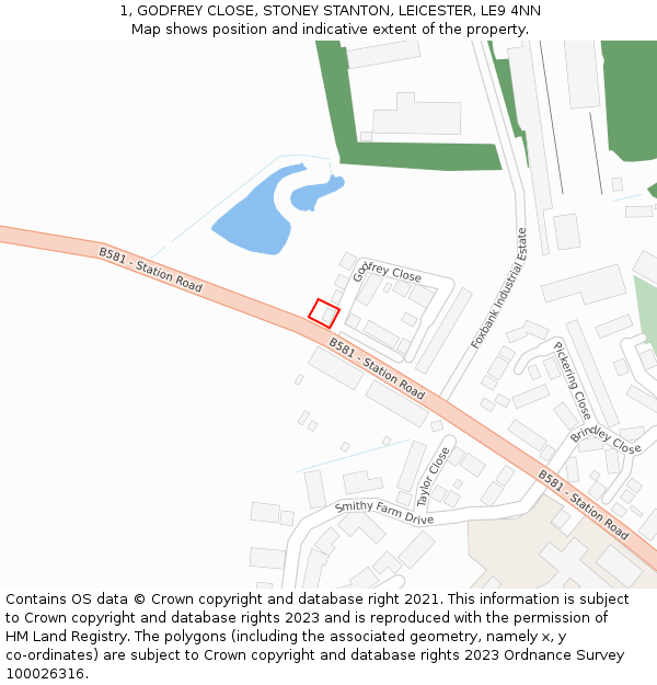 1, GODFREY CLOSE, STONEY STANTON, LEICESTER, LE9 4NN: Location map and indicative extent of plot