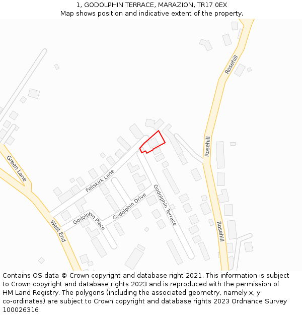 1, GODOLPHIN TERRACE, MARAZION, TR17 0EX: Location map and indicative extent of plot