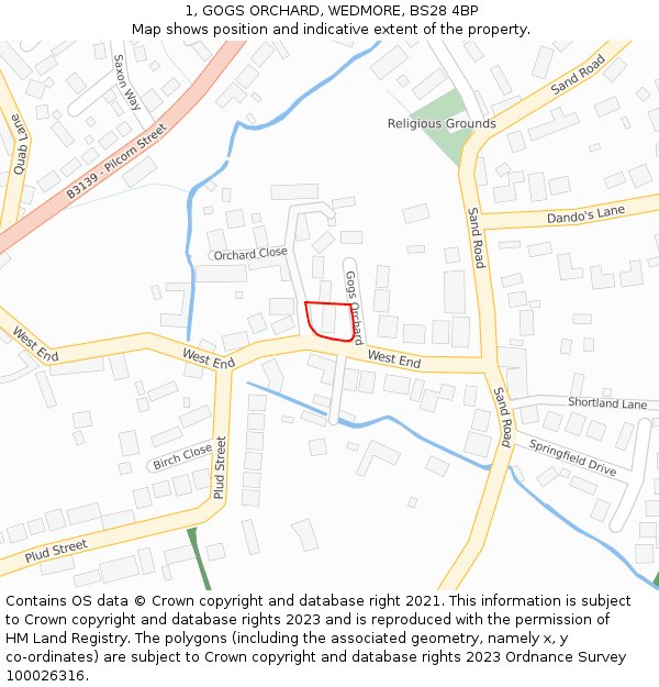 1, GOGS ORCHARD, WEDMORE, BS28 4BP: Location map and indicative extent of plot