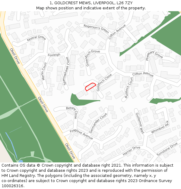 1, GOLDCREST MEWS, LIVERPOOL, L26 7ZY: Location map and indicative extent of plot