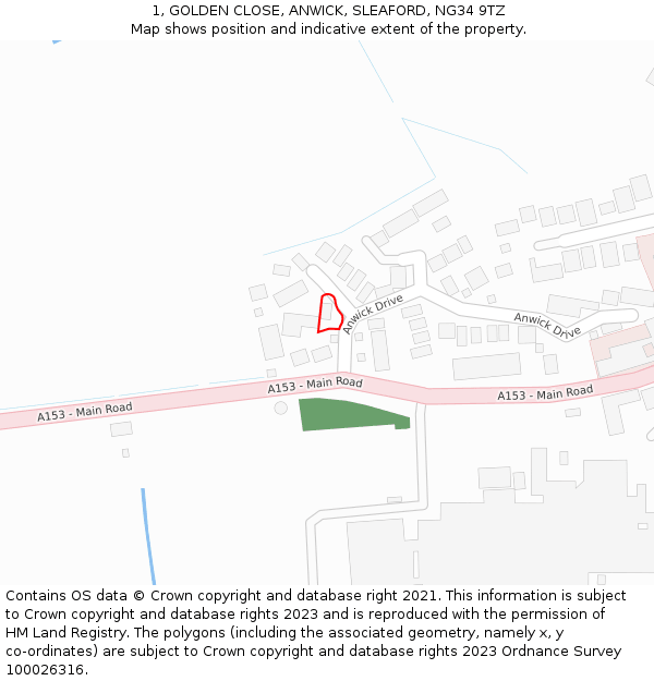 1, GOLDEN CLOSE, ANWICK, SLEAFORD, NG34 9TZ: Location map and indicative extent of plot