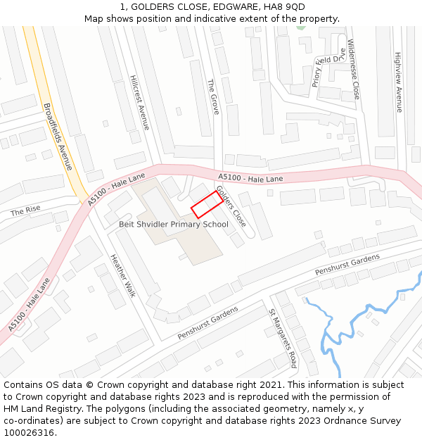 1, GOLDERS CLOSE, EDGWARE, HA8 9QD: Location map and indicative extent of plot