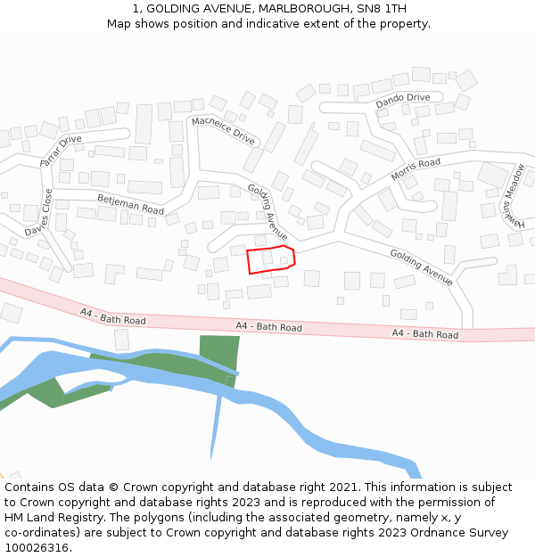 1, GOLDING AVENUE, MARLBOROUGH, SN8 1TH: Location map and indicative extent of plot