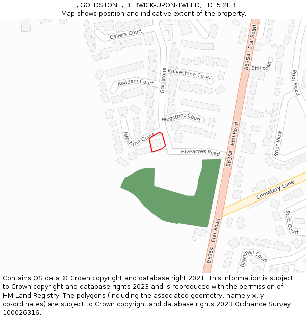 1, GOLDSTONE, BERWICK-UPON-TWEED, TD15 2ER: Location map and indicative extent of plot