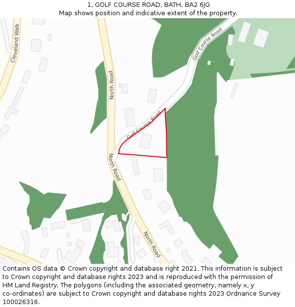 1, GOLF COURSE ROAD, BATH, BA2 6JG: Location map and indicative extent of plot