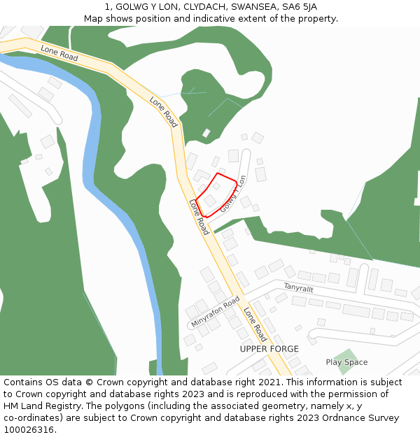 1, GOLWG Y LON, CLYDACH, SWANSEA, SA6 5JA: Location map and indicative extent of plot