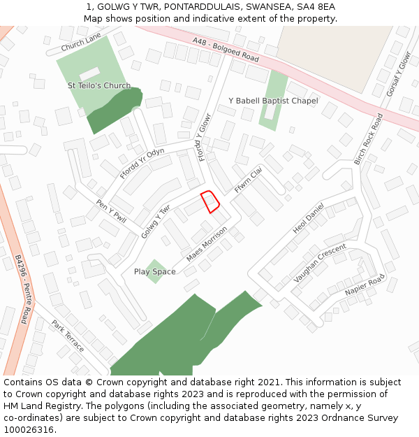 1, GOLWG Y TWR, PONTARDDULAIS, SWANSEA, SA4 8EA: Location map and indicative extent of plot