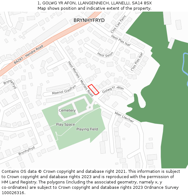 1, GOLWG YR AFON, LLANGENNECH, LLANELLI, SA14 8SX: Location map and indicative extent of plot