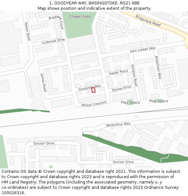 1, GOODYEAR WAY, BASINGSTOKE, RG21 6BE: Location map and indicative extent of plot