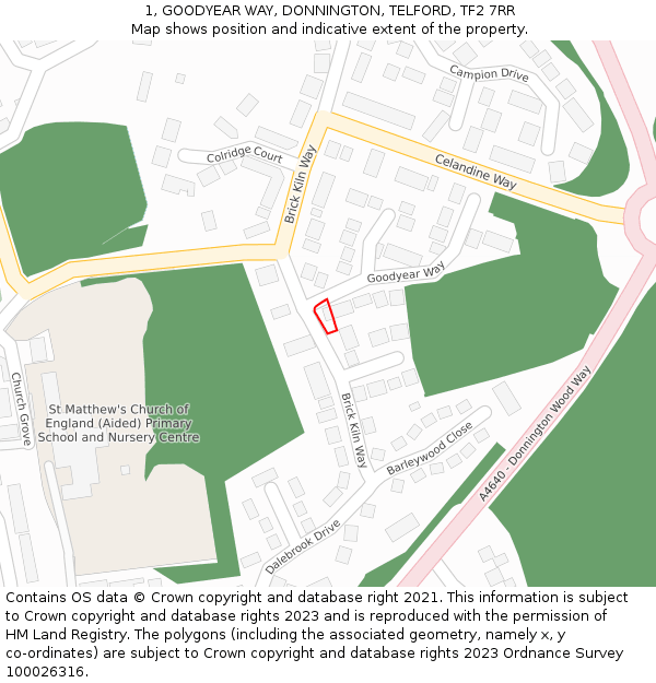 1, GOODYEAR WAY, DONNINGTON, TELFORD, TF2 7RR: Location map and indicative extent of plot