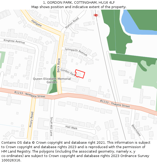 1, GORDON PARK, COTTINGHAM, HU16 4LF: Location map and indicative extent of plot