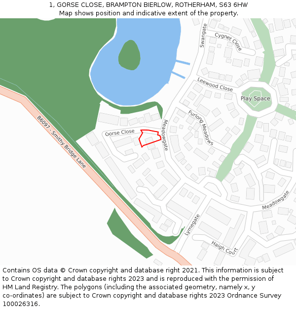 1, GORSE CLOSE, BRAMPTON BIERLOW, ROTHERHAM, S63 6HW: Location map and indicative extent of plot