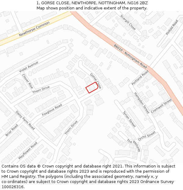 1, GORSE CLOSE, NEWTHORPE, NOTTINGHAM, NG16 2BZ: Location map and indicative extent of plot