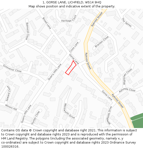 1, GORSE LANE, LICHFIELD, WS14 9HQ: Location map and indicative extent of plot