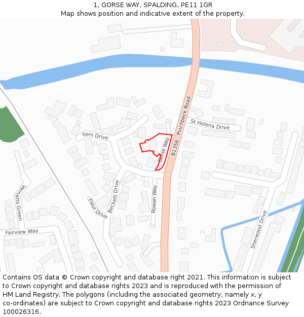 1, GORSE WAY, SPALDING, PE11 1GR: Location map and indicative extent of plot