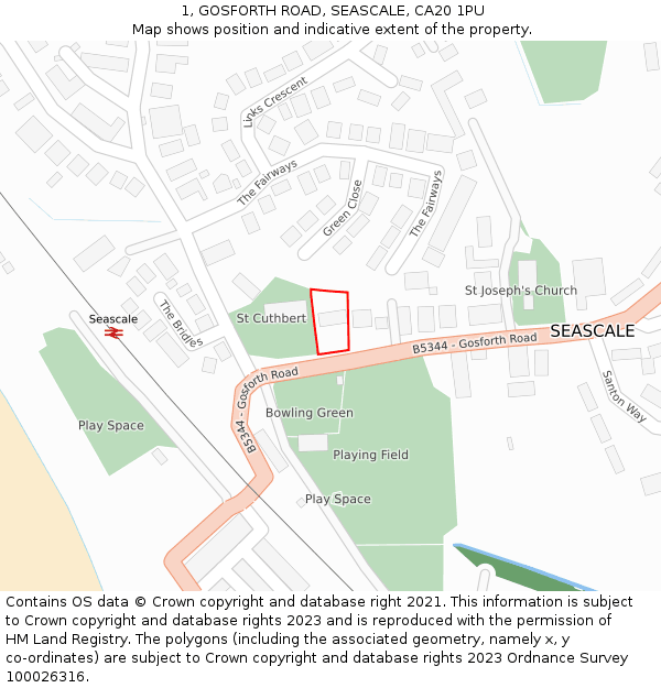 1, GOSFORTH ROAD, SEASCALE, CA20 1PU: Location map and indicative extent of plot