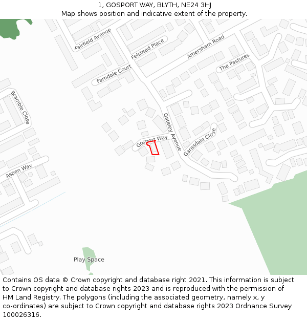 1, GOSPORT WAY, BLYTH, NE24 3HJ: Location map and indicative extent of plot