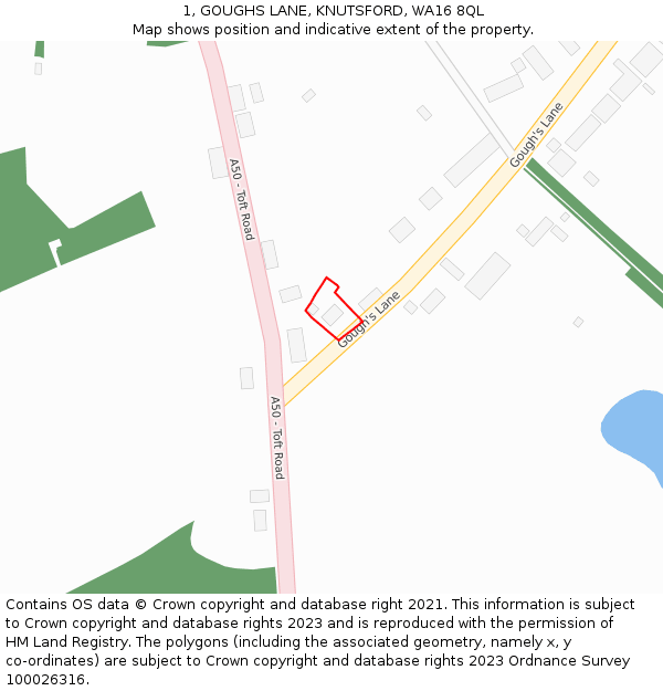 1, GOUGHS LANE, KNUTSFORD, WA16 8QL: Location map and indicative extent of plot