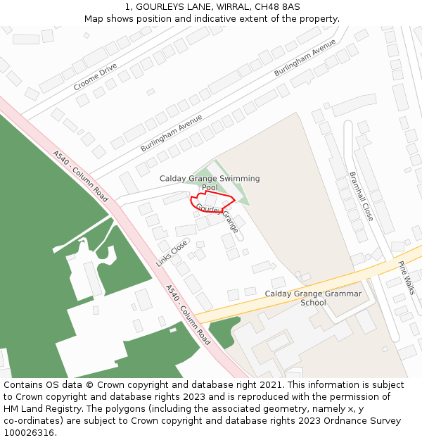 1, GOURLEYS LANE, WIRRAL, CH48 8AS: Location map and indicative extent of plot