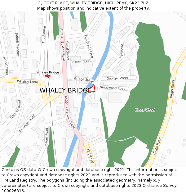 1, GOYT PLACE, WHALEY BRIDGE, HIGH PEAK, SK23 7LZ: Location map and indicative extent of plot