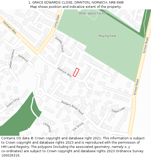 1, GRACE EDWARDS CLOSE, DRAYTON, NORWICH, NR8 6WB: Location map and indicative extent of plot