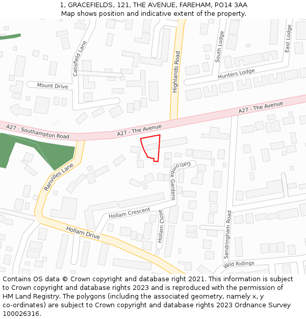 1, GRACEFIELDS, 121, THE AVENUE, FAREHAM, PO14 3AA: Location map and indicative extent of plot