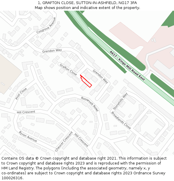 1, GRAFTON CLOSE, SUTTON-IN-ASHFIELD, NG17 3FA: Location map and indicative extent of plot