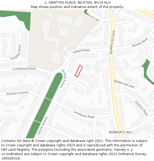 1, GRAFTON PLACE, BILSTON, WV14 6LH: Location map and indicative extent of plot