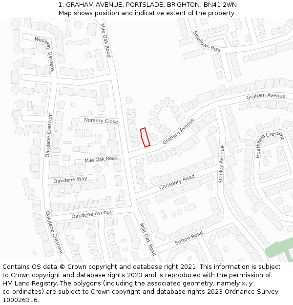 1, GRAHAM AVENUE, PORTSLADE, BRIGHTON, BN41 2WN: Location map and indicative extent of plot