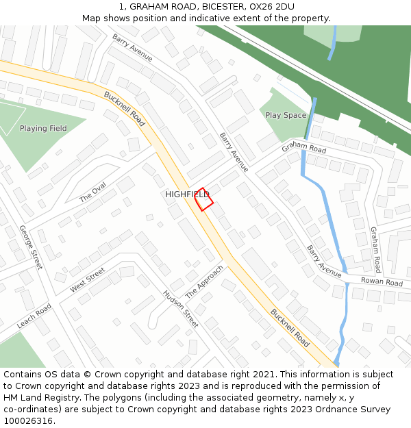 1, GRAHAM ROAD, BICESTER, OX26 2DU: Location map and indicative extent of plot