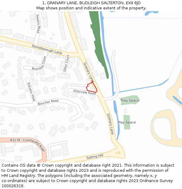 1, GRANARY LANE, BUDLEIGH SALTERTON, EX9 6JD: Location map and indicative extent of plot