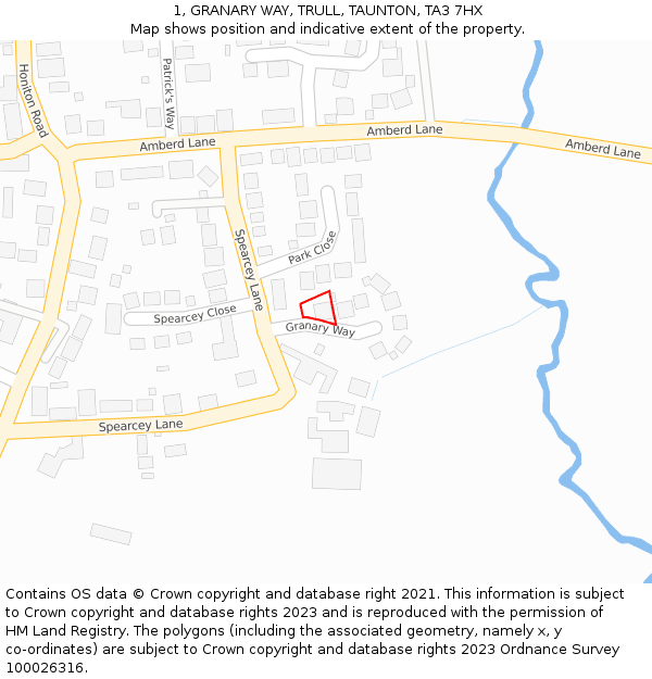 1, GRANARY WAY, TRULL, TAUNTON, TA3 7HX: Location map and indicative extent of plot