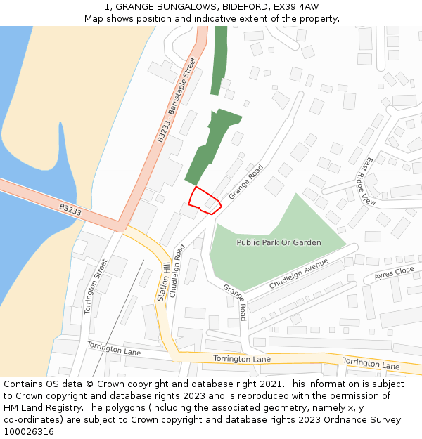 1, GRANGE BUNGALOWS, BIDEFORD, EX39 4AW: Location map and indicative extent of plot