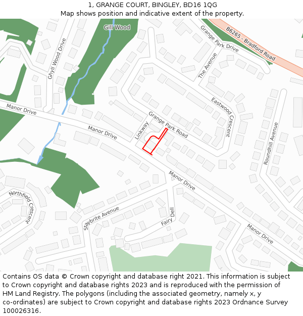 1, GRANGE COURT, BINGLEY, BD16 1QG: Location map and indicative extent of plot